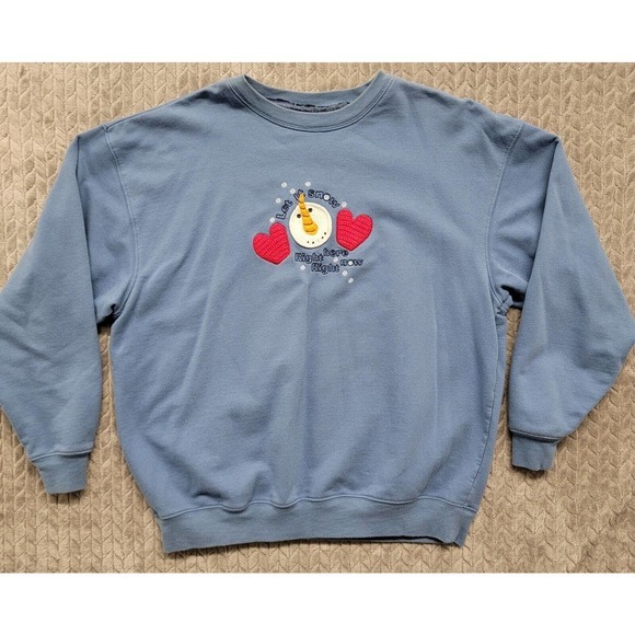 Vtg M&C Sportswear Womens Light Blue Sweatshirt Embroidered Snowman Design XL - Picture 1 of 11